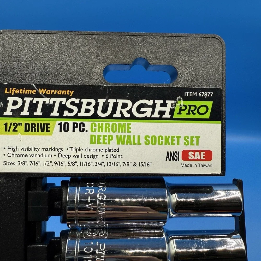 PITTSBURGH 67877- 10‎ Pc 1/2 in. Drive SAE High Visibility Deep Socket